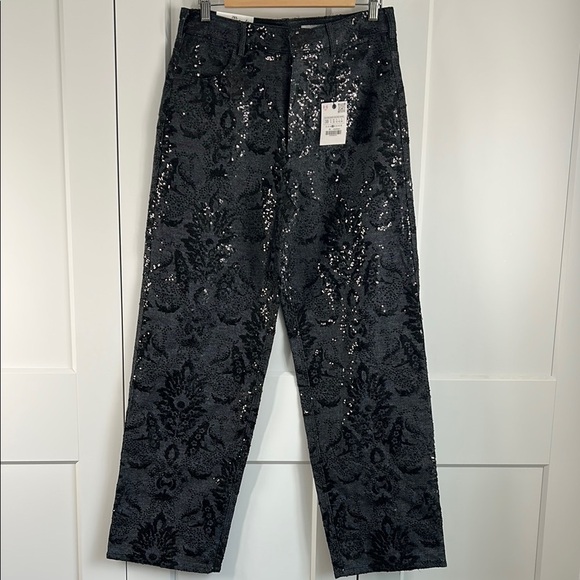Zara Black Sequined Patterned Pants | 6 - Picture 1 of 8